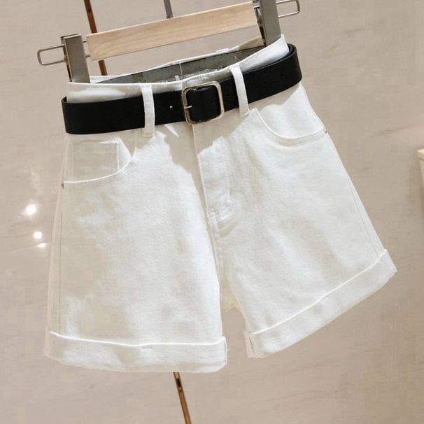 Women's Black Gray Denim Shorts Summer Thin Ins Korean Style Slimming Casual Rolled Hem A-Line Wide Leg Hot Pants_mkmklike.com
