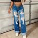 Distressed High-Waisted Stretch Jeans For Women - Comfortable Straight Leg Denim Pants With Button Details_mkmklike.com
