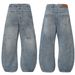 Men's Unique off the Shoulder Slanted Placket Button down Jeans Distressed Washed Loose Wide Leg Straight Leg Floor Length Trousers_mkmklike.com