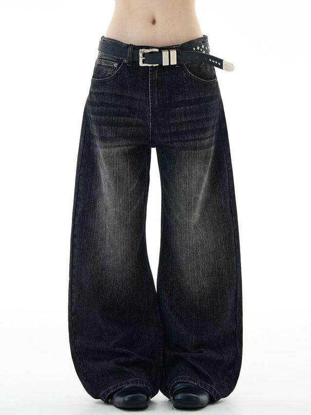 Retro Streetwear Baggy Jeans – 90s Vintage Loose Fit Denim Pants With Dropped Crotch (Blue/Black, S-2xl, Unisex)_mkmklike.com