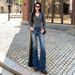 In-stock American Retro Washed Frayed Fleece-lined Thickened Slim-fit Stretch Straight-leg Jeans For Women_mkmklike.com