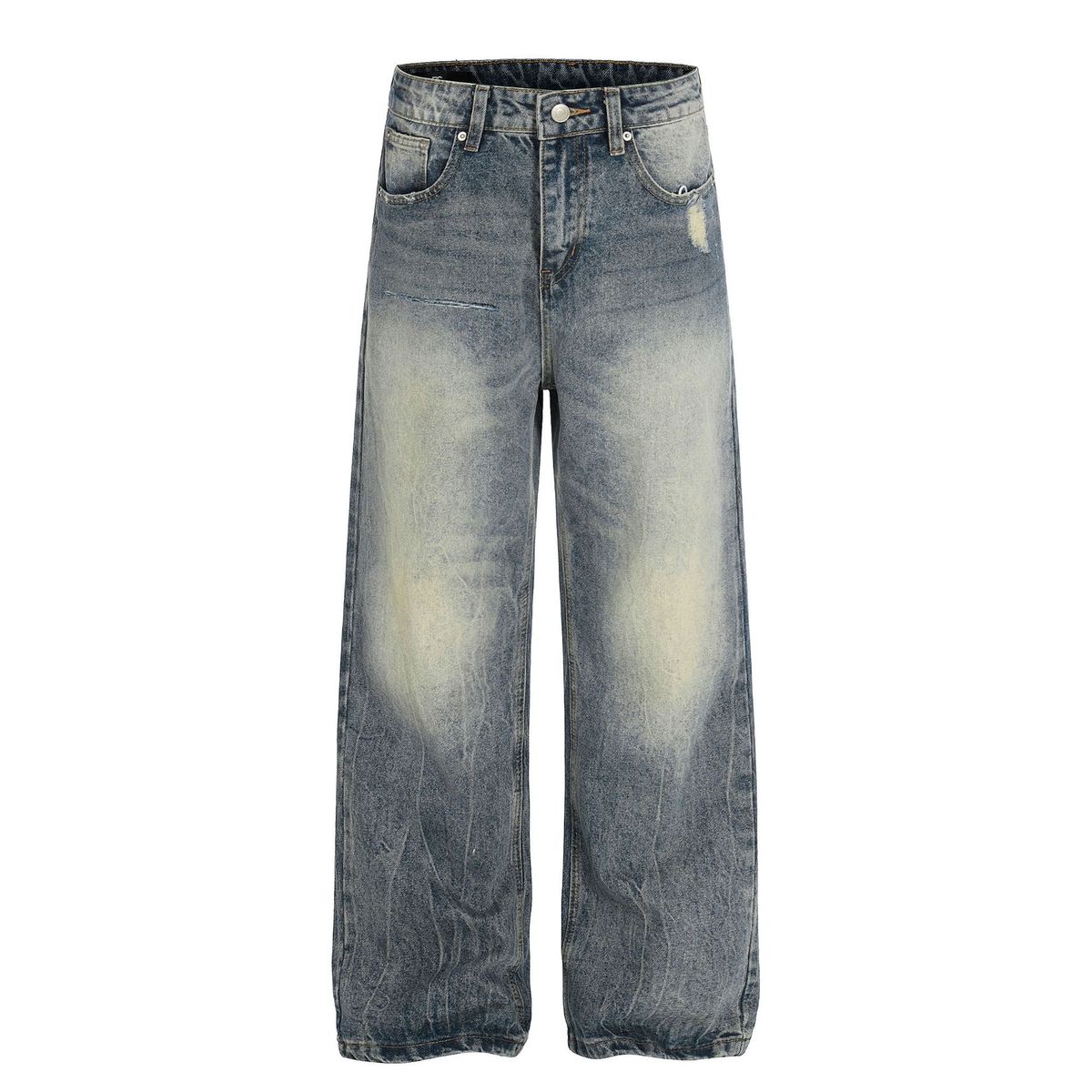 Men's High-Waist Skinny Jeans Retro Washed High Street Style With Lightning Stripe Design Loose Fit Denim_mkmklike.com