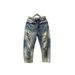 "Men's Distressed Straight Leg Jeans – Vintage Washed Blue Denim With Ripped Details, Trendy Instagram Style (Sizes M-XXXL)"_mkmklike.com