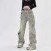 FUIV Casual Pants Men's Spring And Autumn American Washed Yellow Mud High-End Straight Wide Leg Jeans_mkmklike.com