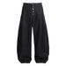 Unisex Black Raw Denim Curved Silhouette Jeans Button down American Style Loose Wide Leg Trendy Long Pants Versatile_mkmklike.com