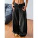Women's High Waist Retro Washed Denim Jeans - Loose Fit Wide Leg Floor Length Pants For Summer & Casual Wear_mkmklike.com