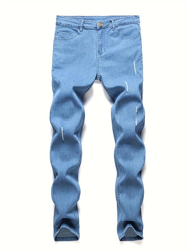 Men's Slim Fit Stretch Jeans Multi Layered Blue Skinny Jeans Suitable For All Seasons_mkmklike.com