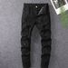 Men's White Slim Jeans Rhinestone Studded Distressed Casual Elastic High Street Shin Clothing_mkmklike.com