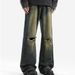 Men's Distressed Denim Jeans - Vintage Washed Relaxed Fit Baggy Pants With Ripped Details & Stretch Comfort (Blue)_mkmklike.com