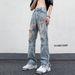 Men's Retro Distressed High Waist Flared Jeans Side Zipper Vibe Spring Style High Street Denim Pants_mkmklike.com