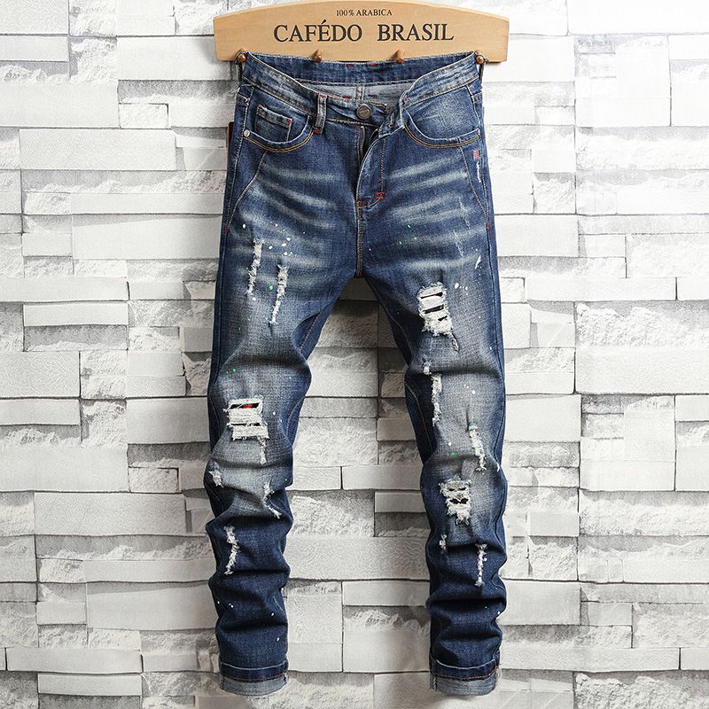 Men's Clothing Jeans Men's Elastic Slim Fit Skinny Fit Autumn And Winter American High Street All Match Trendy Long Brand Pants Men_mkmklike.com