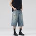 Men's Clothing Men's Wear Summer American Retro Graffiti Ink Splashed Seven Point Jeans Men's And Women's Trendy Silhouette Casual Shorts_mkmklike.com