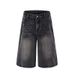 2025 2025 Summer American Lightning Crack Black Grey Jeans Men's Straight Tube Loose Wide Leg Shorts Y2k Street Hip Hop Sevens_mkmklike.com