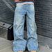 Men's Oversized Vintage Washed Denim Jeans - Streetwear High Waist Wide Leg Trousers With Distressed Detailing_mkmklike.com