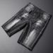 Men's Premium Heavy Washed Black Distressed Denim Shorts - Streetwear Biker Style Patchwork Cargo Pants For Summer_mkmklike.com