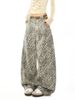 American Style Lazy Leopard Print Jeans For Women, New Autumn Casual Loose Wide-Leg Scimitar Pants_mkmklike.com
