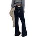 Women's High-Waisted Flared Jeans With Embroidery - Black Stretch Denim Pants, Vintage Straight-Leg & Floor-Length Design_mkmklike.com
