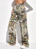 Women's Clothing printed fashion workwear casual loose straight high waist slim temperament denim trousers _mkmklike.com