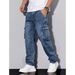 Men's Loose Fit Straight Leg Jeans Trendy Brand Midweight Elastic Mid Waist Long Pants_mkmklike.com