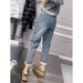 Plus Size Fleece-Lined Thickened Stretch Straight-Leg Jeans For Women Winter Loose Slimming High-Waisted Dad Harem_mkmklike.com