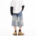 2025 American Retro Washing Water Gradual Change Hole Cropped Pants Men's Summer Trendy Brand Ruffian Handsome Fried Street High-end Jeans_mkmklike.com