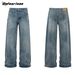 Men's Clothing American Retro Heavyweight 15.5oz Washed Flared Jeans For Men And Women, Loose Cleanfit Casual Trousers_mkmklike.com