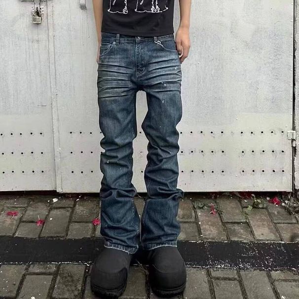 Men's Minimalist Denim Jeans – Relaxed Straight Fit, Washed Indigo Blue, Casual Streetwear Pants For Everyday Wear (S-3xl)_mkmklike.com