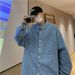 Northfold Men's Denim Long Sleeve Solid Color Autumn Korean Trendy Simple Shirt Hong Kong Style Loose Handsome Ins Jacket_mkmklike.com
