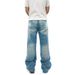 Vintage Light Blue Wide Leg Jeans For Men & Women, High Waist Straight Leg Distressed Denim Pants, Summer Washed Retro Style_mkmklike.com