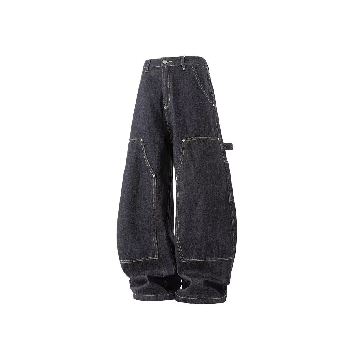 Vintage Washed Straight-Leg Jeans Retro Unisex Denim Pants With Mid-Rise Button Fly,Relaxed Fit & Distressed Details For Streetwear & Casual Outfits_mkmklike.com