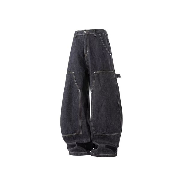 Vintage Washed Straight-Leg Jeans Retro Unisex Denim Pants With Mid-Rise Button Fly,Relaxed Fit & Distressed Details For Streetwear & Casual Outfits_mkmklike.com