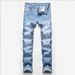 Men's Clothing Men's Distressed Black Stretch Jeans Plus Size Light Color Trendy Mid Waist Wide Leg Trousers Machine Washable Cotton_mkmklike.com