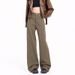 Nordmann Brown Jeans For Men Loose Straight Design Sense Niche American High Street Versatile Hip Hop Casual Long Pants_mkmklike.com
