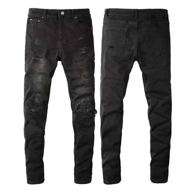 Men's Clothing Fashion Brand Washed Scratched Patches Paint Graffiti Stretch Slim Jeans_mkmklike.com