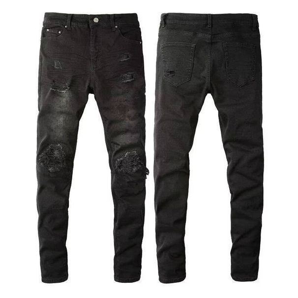 Men's Clothing Fashion Brand Washed Scratched Patches Paint Graffiti Stretch Slim Jeans_mkmklike.com