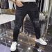 Spring And Autumn Trendy Brand Elastic Jeans Men's Heavy Industry Hot Diamond Printing Fashion Slim-fitting Versatile Black Small Foot Men's Pants_mkmklike.com