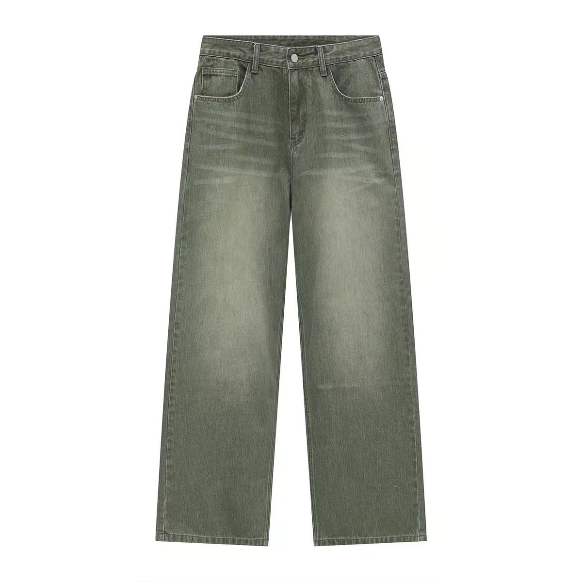 Denim, Retro Color Wide-leg Pants Straight Loose Straight Wash White Jeans Men And Women_mkmklike.com