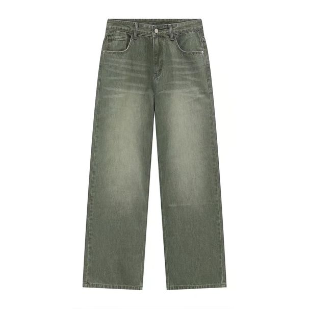 Denim, Retro Color Wide-leg Pants Straight Loose Straight Wash White Jeans Men And Women_mkmklike.com