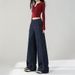 Women's High-Waisted Denim Wide-Leg Pants - Straight Cut Stretch Jeans For Fall, Flowy & Comfortable With Slanted Pockets_mkmklike.com