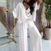 Women's Clothing V neck bat sleeve top casual pants set_mkmklike.com
