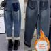 Dad Jeans For Women Winter New Large Plus Size High Waist Fleece Lined Thickened Slimming Petite Carrot Harem Pants_mkmklike.com