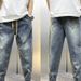 Slim Fit Cropped Jeans For Men And Teenagers Autumn New Style Versatile Light Color Casual Drawstring Jogger Pants_mkmklike.com