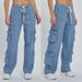 Women Jeans Cargo Pants High Waist Vintage Multiple Pockets Drawstring Lace Up Washed Distressed Denim Trousers 2025 Streetwear_mkmklike.com