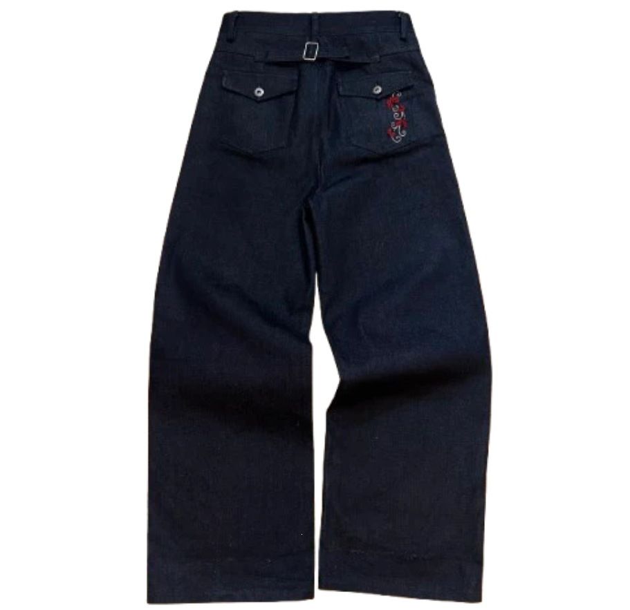 Retro High-Waisted Men's Cargo Jeans Style Flap Pocket Long Pants For Women_mkmklike.com