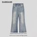 Men's Clothing Casual Distressed Flared Jeans For Men And Women Slim Retro Cleanfit Straight Loose Floor Length Trousers_mkmklike.com