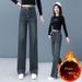 Women's Slim Wide-Leg Jeans, Autumn/Winter, Fleece-Lined, New Trendy High-Waisted Slimming Versatile Casual Straight_mkmklike.com
