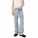 Men's Clothing Four Seasons Korean Style Bright Line Deconstruction Light Blue Straight Washed Loose Jeans Trend_mkmklike.com