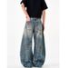 Men's Clothing Washed Retro Loose Wide Leg Jeans Men's Trendy Brand Old Dirty Pants Harem Straight Daddy Pants_mkmklike.com