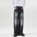 Men's Retro Washed Distressed Vintage Jeans Loose Straight Leg Wide Leg Floor Length Pants American Style_mkmklike.com