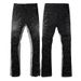 Men's Vintage Rock & Roll Flared Jeans With Rhinestone Embellishments & Patchwork Design - High Waisted Cotton Denim Pants For Urban Street Style_mkmklike.com